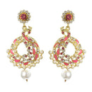 Kriaa Stone Pink Meenakari Gold Plated Dangler Peacock Earrings