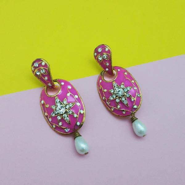 Kriaa Stone Pink Meenakari Drop Gold Plated Dangler Earring