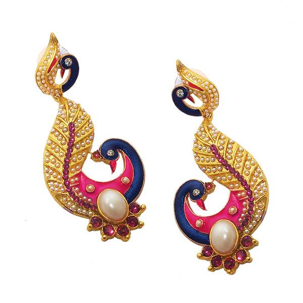 Kriaa Blue Meenakari Pearl Gold Plated Peacock Earrings
