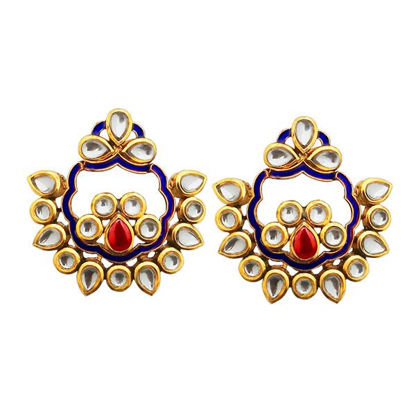 Kriaa Blue Meenakari Kundan Dangler Earrings - 1306315C