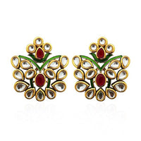 Kriaa Maroon Stone Kundan Dangler Earrings - 1306317A