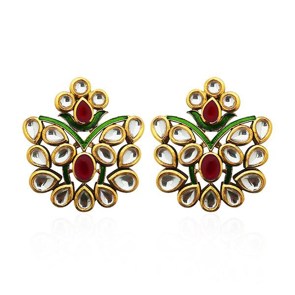 Kriaa Maroon Stone Kundan Dangler Earrings - 1306317A