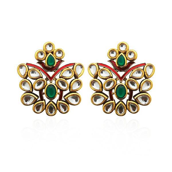 Kriaa Green Stone Kundan Dangler Earrings - 1306317C