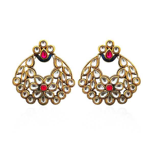 Kriaa Kundan Gold Plated Dangler Earrings