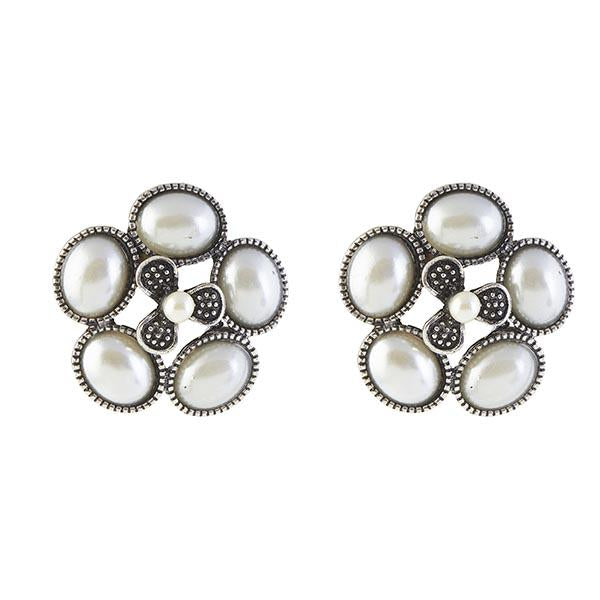 Urbana Pearl Black Oxidised Stud Earrings - 1306410