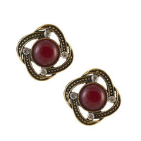 Urbana Red Stone Antique Gold Plated  Stud Earrings - 1306503