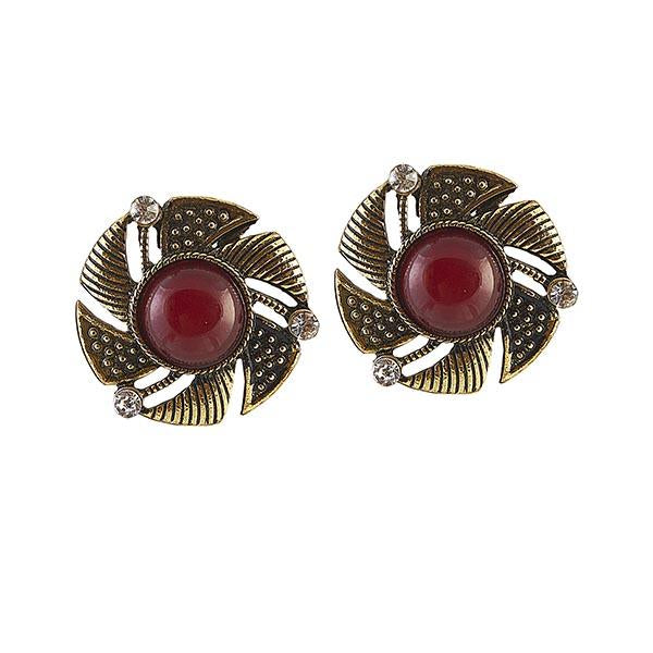 Urbana Red Stone Antique Gold Plated  Stud Earrings - 1306510