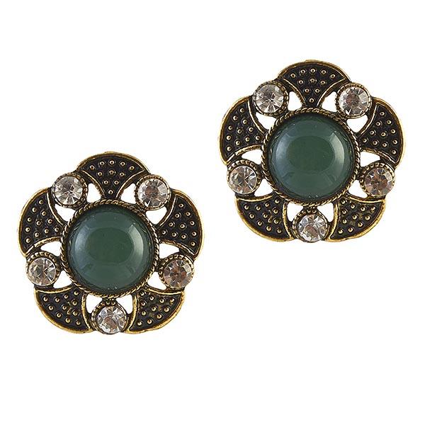 Urbana Green Stone Antique Gold Plated  Stud Earrings - 1306511