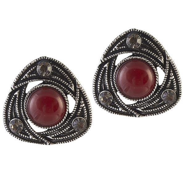 Urbana Red Stone Oxidised Stud Earrings - 1306533