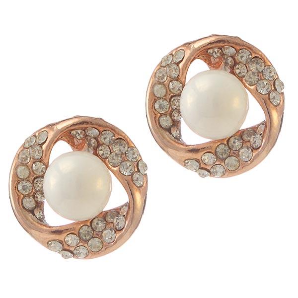 Urbana Glass Pearl Rose Gold Plated  Stud Earrings - 1306809