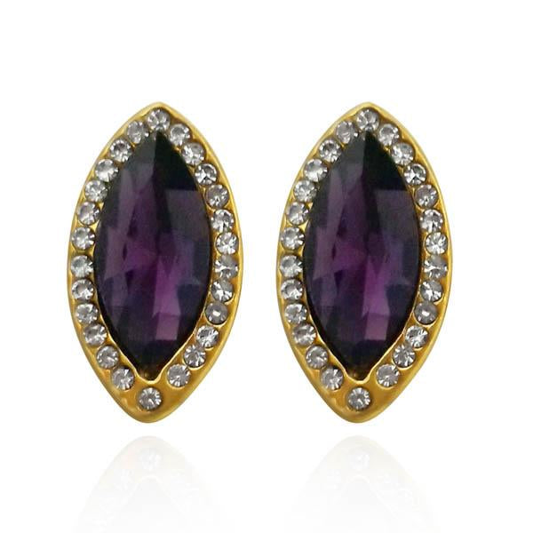Kriaa Gold Plated Purple Austrian Stone Pack Of 6 Stud Earrings