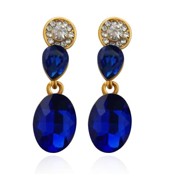 Kriaa Blue Stone Gold Plated Dangler Earrings