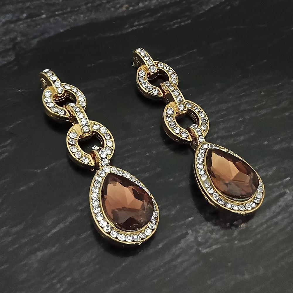 Kriaa Gold Plated Brown Crystal And Austrian Stone Dangler  Earrings - 1306925A