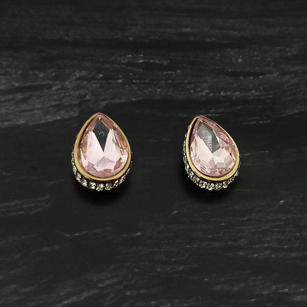 Kriaa Gold Plated Light Pink Crystal And Austrian Stone Stud Earrings - 1306933A