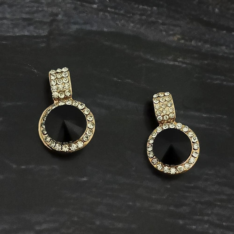 Kriaa Gold Plated Black Crystal And Austrian Stone Stud Earrings - 1306935A