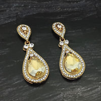 Kriaa Gold Plated Rama Green Crystal And Austrian Stone Dangler Earrings - 1306949A