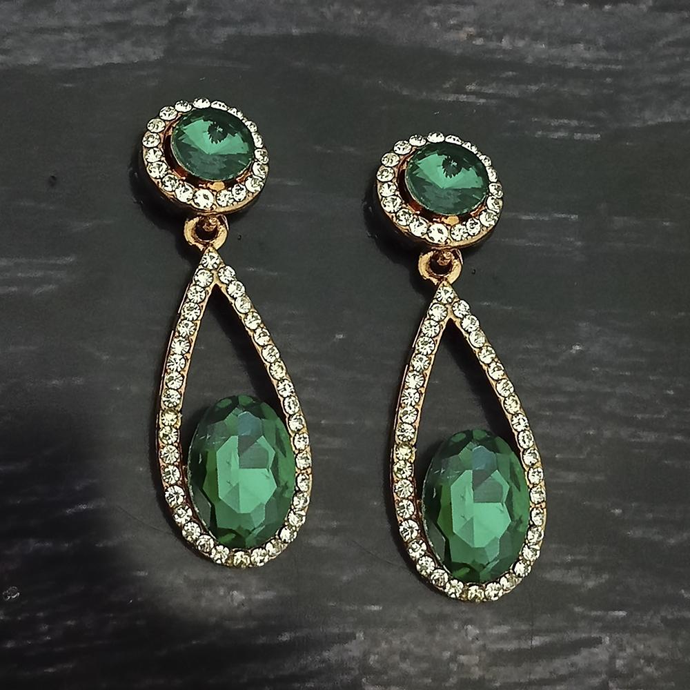 Kriaa Gold Plated Green Crystal And Austrian Stone Dangler Earrings - 1306955A