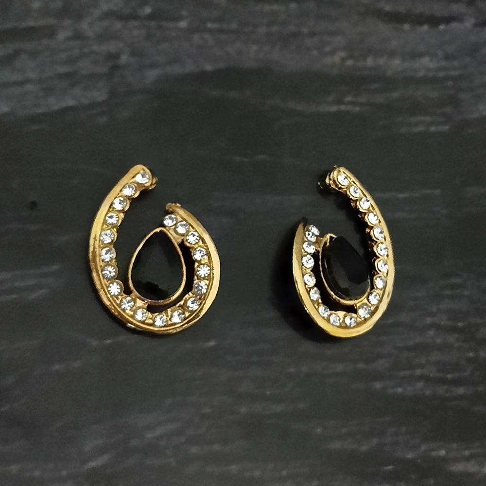 Kriaa Gold Plated Black Crystal And Austrian Stone Stud Earrings - 1306959A