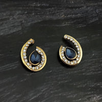 Kriaa Gold Plated Black Crystal And Austrian Stone Stud Earrings - 1306959A