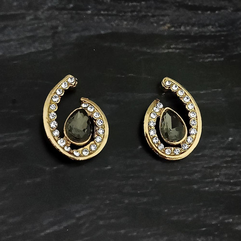 Kriaa Gold Plated Black Crystal And Austrian Stone Stud Earrings - 1306959A