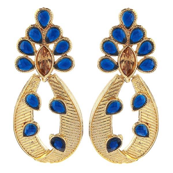 Kriaa Blue Austrian Stone Gold Plated Dangler Earrings - 1307004B