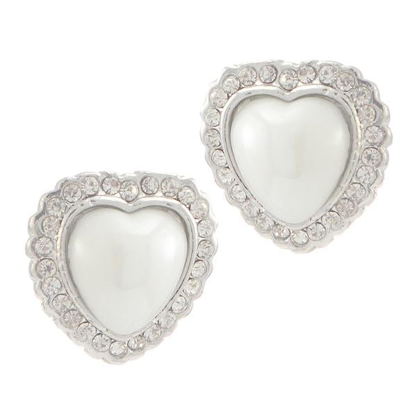 Kriaa Silver Plated White Austrian Stone Pearl Stud Earrings - 1307104