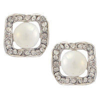 Kriaa White Pearl Stone Silver Plated Studs Earrings - 1307162