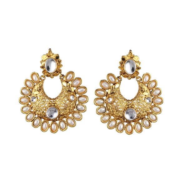 Kriaa Kundan Gold Plated White Pearl Chandbali Earrings