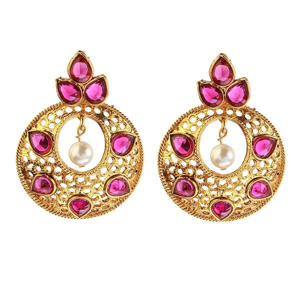 Kriaa Purple Kundan Stone Gold Plated Dangler Earrings - 1307402A