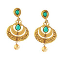 Kriaa Green Stone Pearl Drop Dangler Earrings - 1307411B