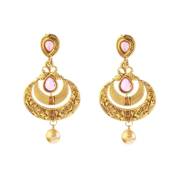 Kriaa Pink Stone Pearl Drop Dangler Earrings - 1307411C