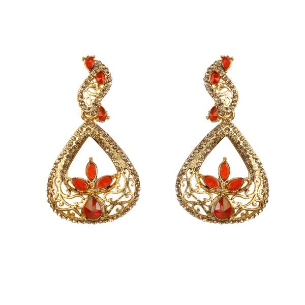 Kriaa Maroon Stone Gold Plated Dangler Earrings