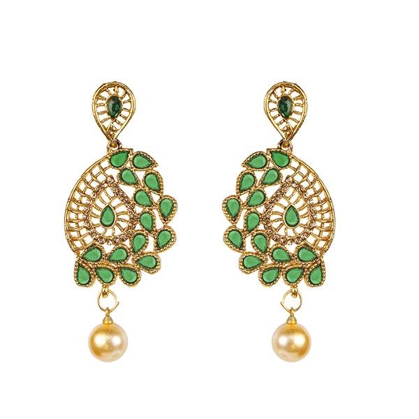 Kriaa Green Austrian Stone Gold Plated Dangler Earrings - 1307413A