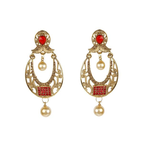 Kriaa Gold Plated  Red Austrian Stone Pack Of 6 Dangler Earrings - 1307414B