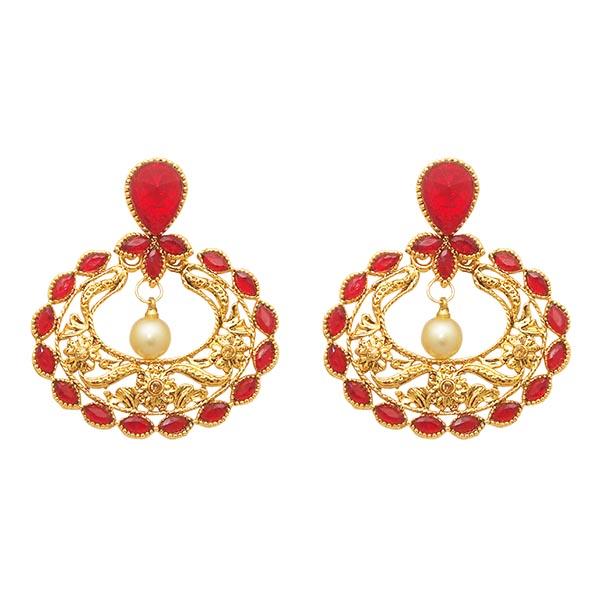 Kriaa Maroon Kundan Stone Gold Plated Dangler Earrings