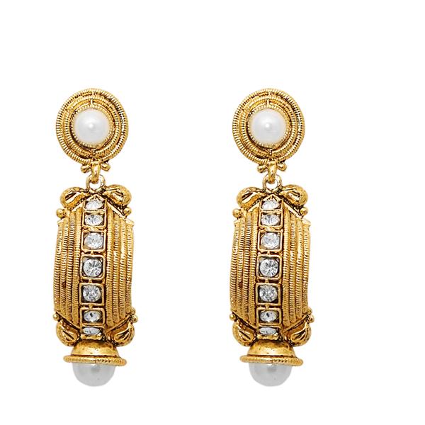 Kriaa Pearl Austrian Stone Gold Plated Dangler Earrings