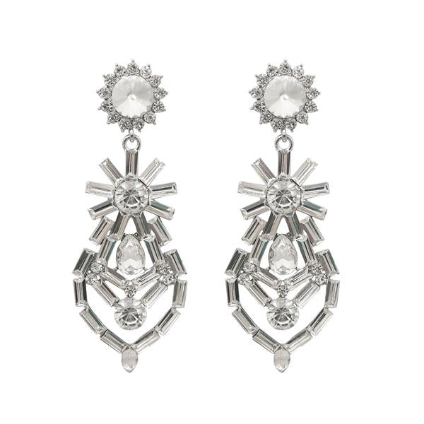 Yoona White Austrian Stone Silver Plated Dangler Earrings - 1307704A