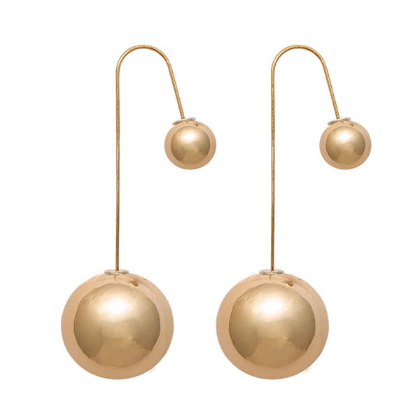 Urthn Gold Plated U-Shaped Double Sided Pearl Ball Dangler Earrings - 1307903