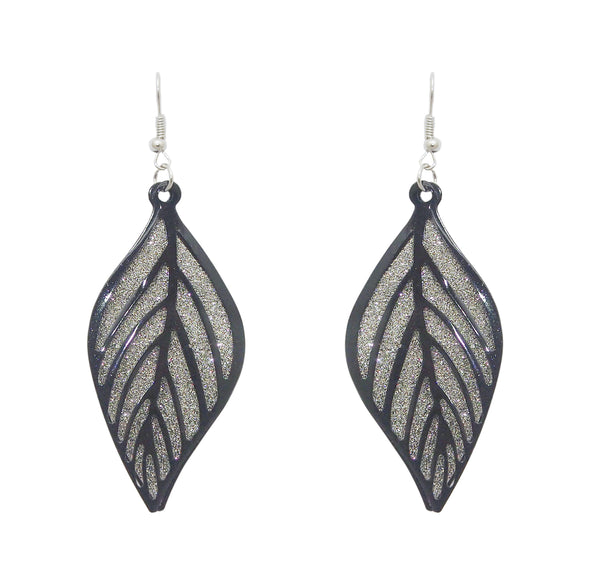 Urthn Black Plated Leaf Design Dangler Earrings - 1307925