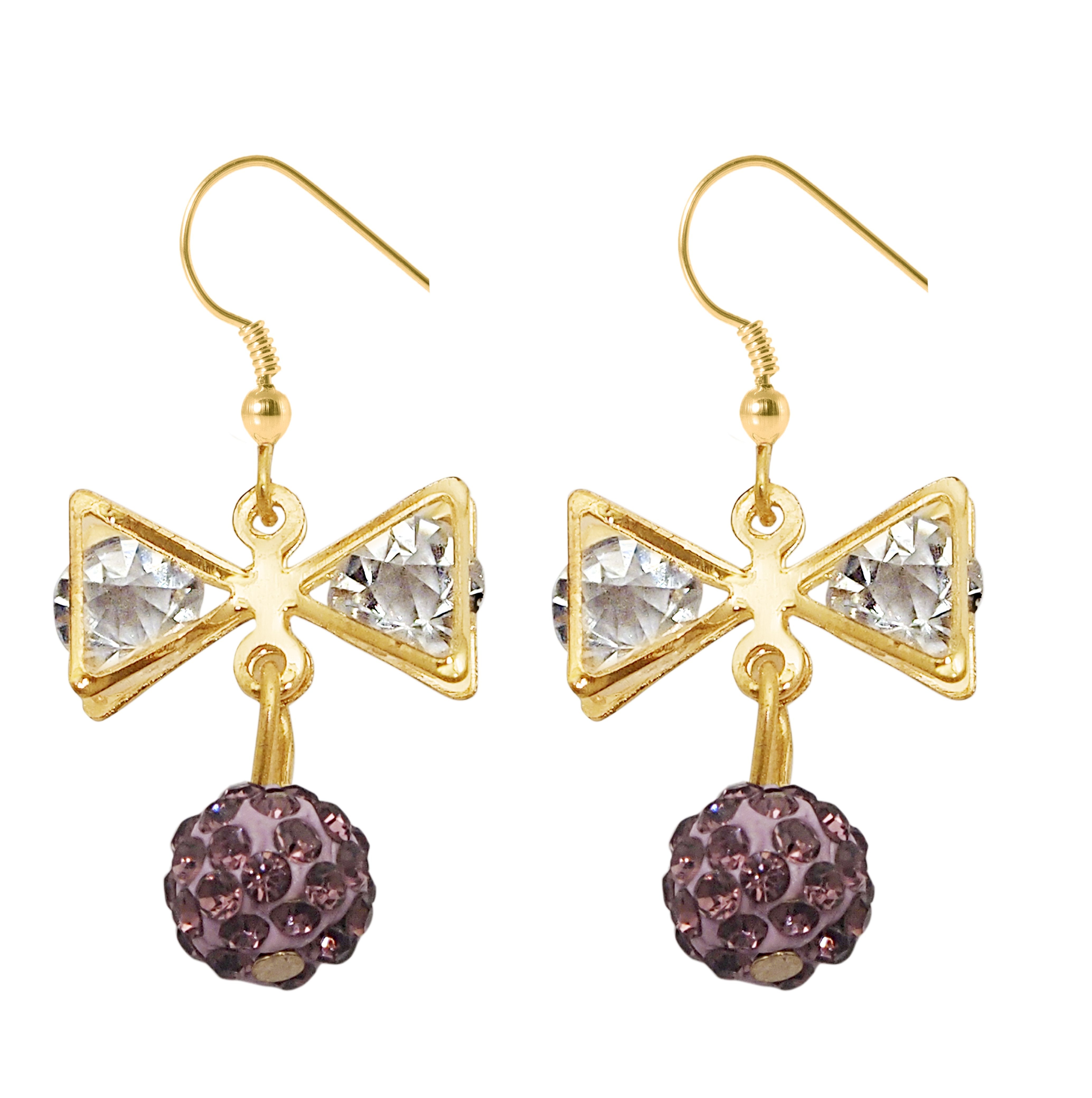 Urthn White Glass Stone Gold Plated Ball Earrings - 1307962B