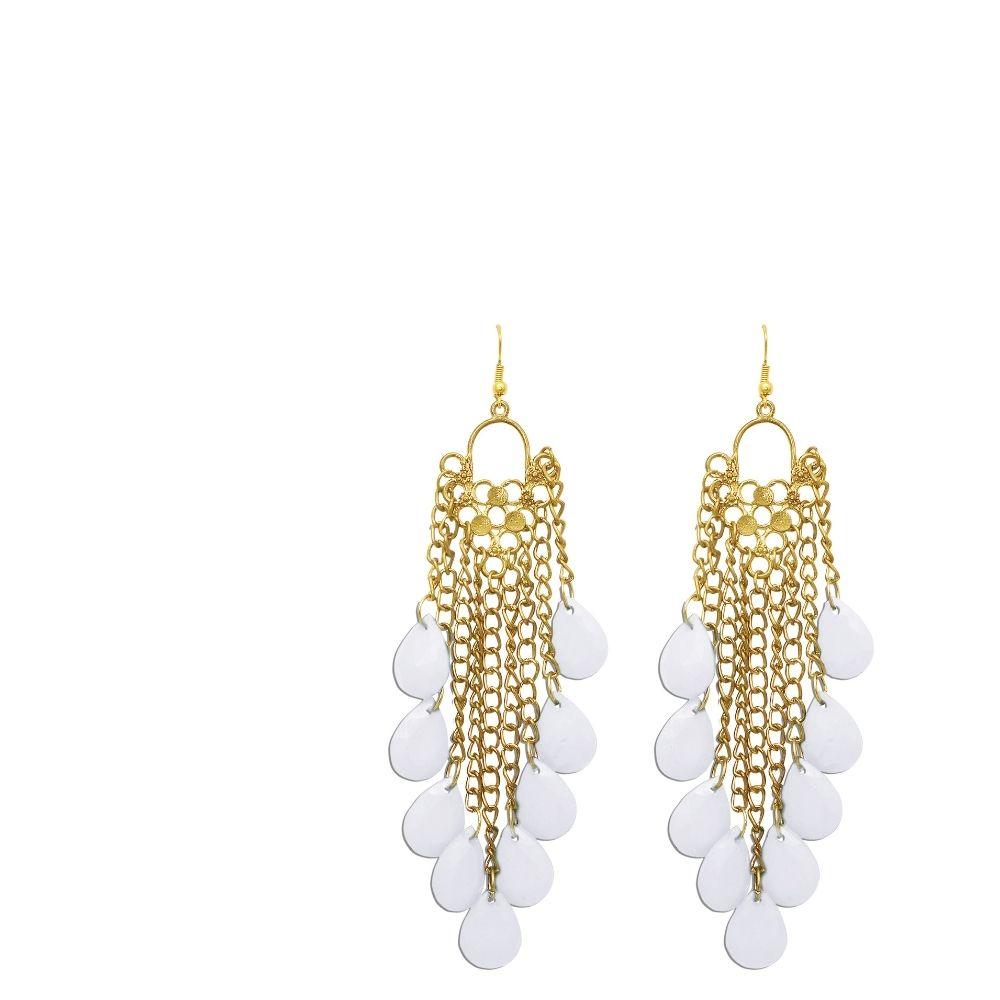 Urthn Gold Plated White Drop Dangler Earrings - 1307964B