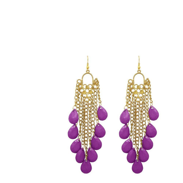 Urthn Gold Plated Purple Drop Dangler Earrings - 1307964C