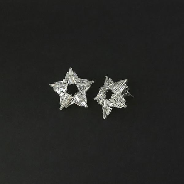 Urthn AD Stone Rhodium Plated Stud Earrings - 1308042B