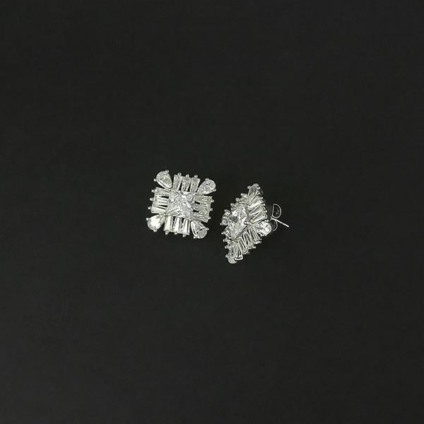 Urthn AD Stone Rhodium Plated Stud Earrings - 1308043B