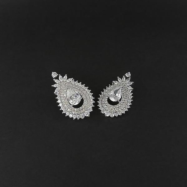 Urthn AD Stone Rhodium Plated Stud Earrings - 1308056