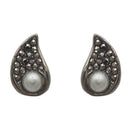 The99Jewel Marcasite Stone Black Pearl Stud Earrings - 1308201