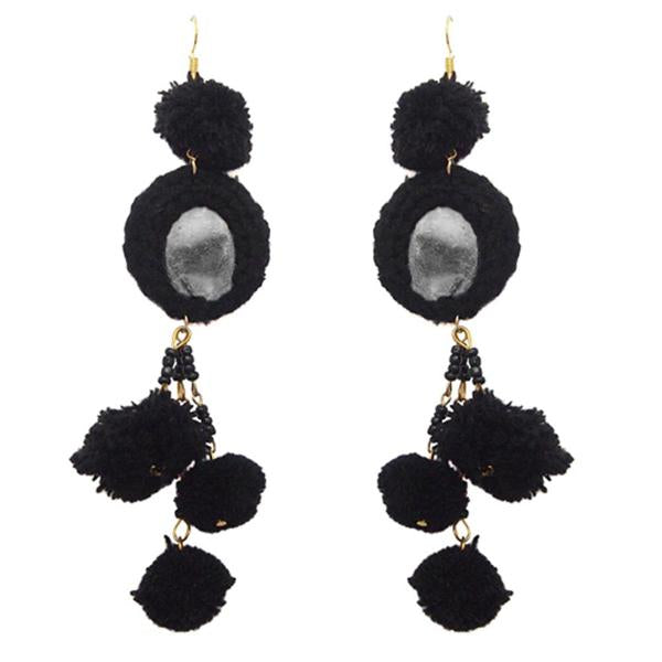 Tip Top Fashions Black Thread Mirror Gold Plated Earrings - 1308306I