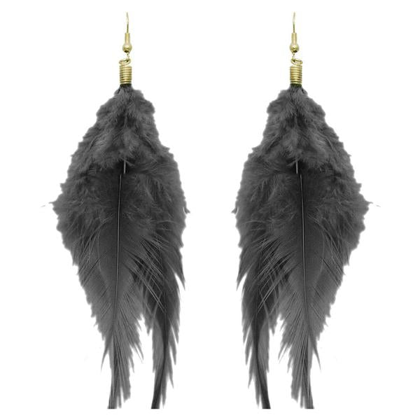 Tip Top Fashions Zinc Alloy Black Feather Earrings - 1308316I