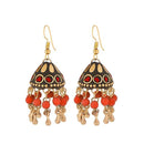 Kriaa Maroon Beads Gold Plated Jhumki Earrings - 1308328A