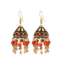 Kriaa Maroon Beads Gold Plated Jhumki Earrings - 1308328A